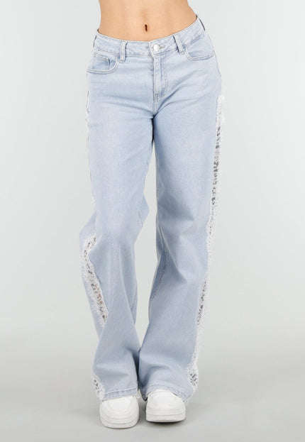 NEW180326 Lichtblauwe Denim Wide Leg Jeans met Kant