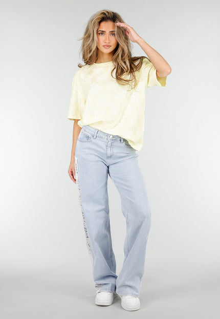 NEW180326 Lichtblauwe Denim Wide Leg Jeans met Kant