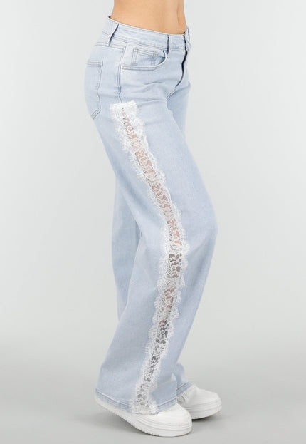 NEW180326 Lichtblauwe Denim Wide Leg Jeans met Kant
