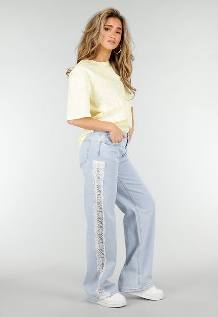 NEW180326 Lichtblauwe Denim Wide Leg Jeans met Kant