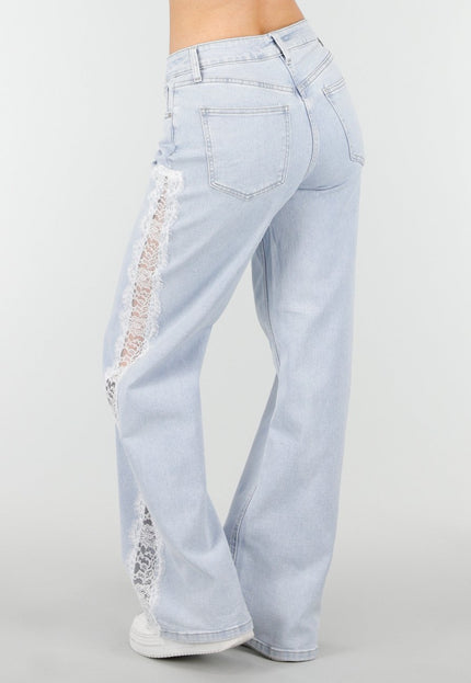 NEW180326 Lichtblauwe Denim Wide Leg Jeans met Kant