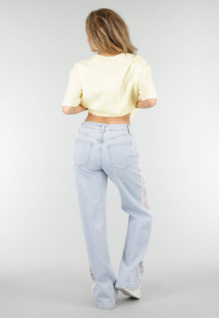 NEW180326 Lichtblauwe Denim Wide Leg Jeans met Kant