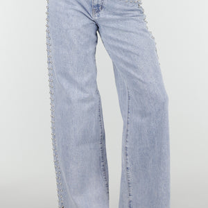 NEW180326 Lichtblauwe Denim Wide Leg Jeans met Studs