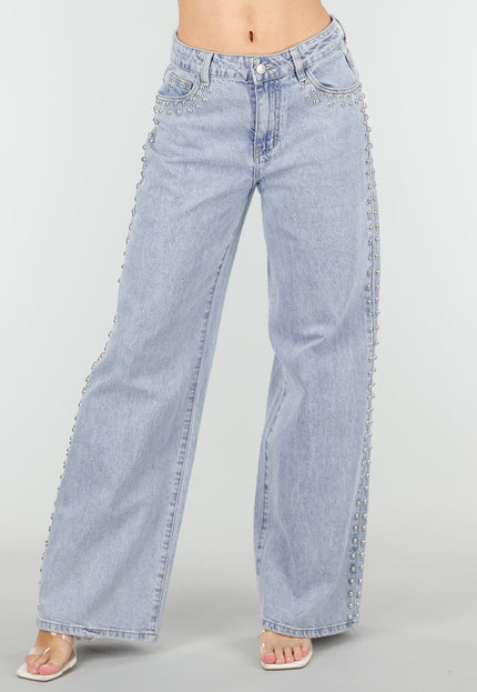NEW180326 Lichtblauwe Denim Wide Leg Jeans met Studs