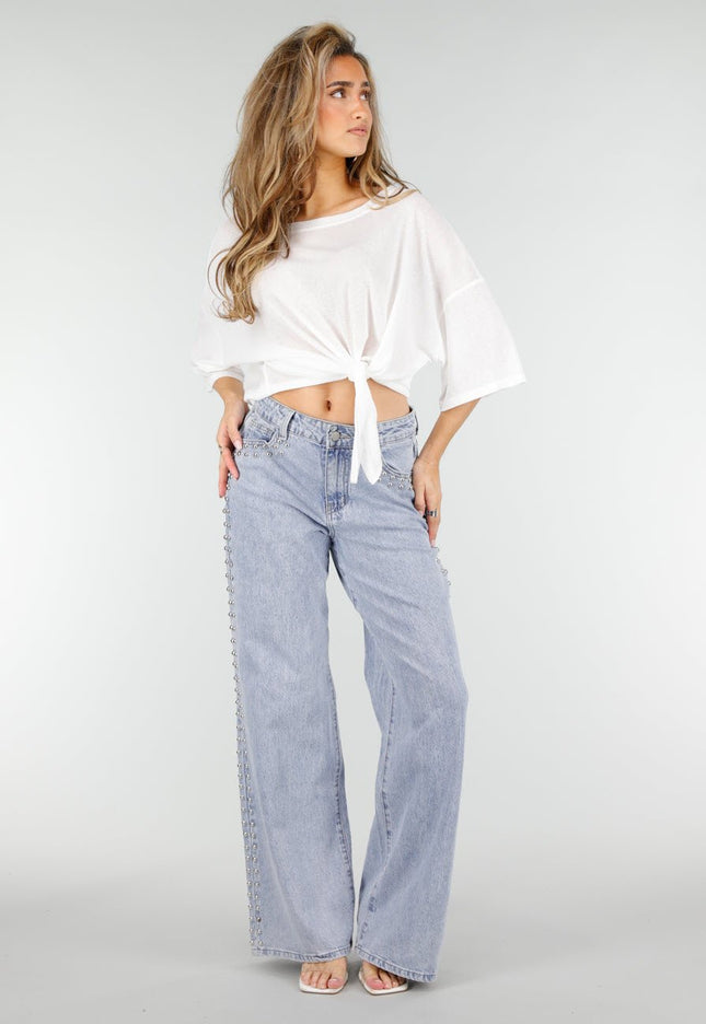 NEW180326 Lichtblauwe Denim Wide Leg Jeans met Studs