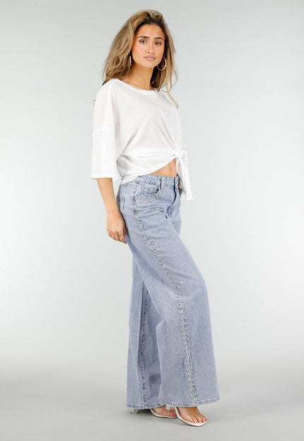 NEW180326 Lichtblauwe Denim Wide Leg Jeans met Studs