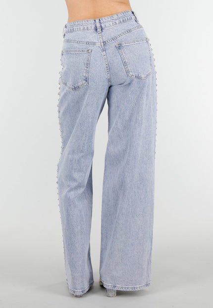 NEW180326 Lichtblauwe Denim Wide Leg Jeans met Studs