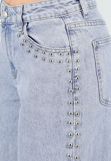 NEW180326 Lichtblauwe Denim Wide Leg Jeans met Studs