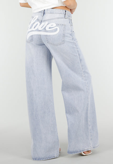 NEW180326 Lichtblauwe Love Wide Leg Jeans met Backprint