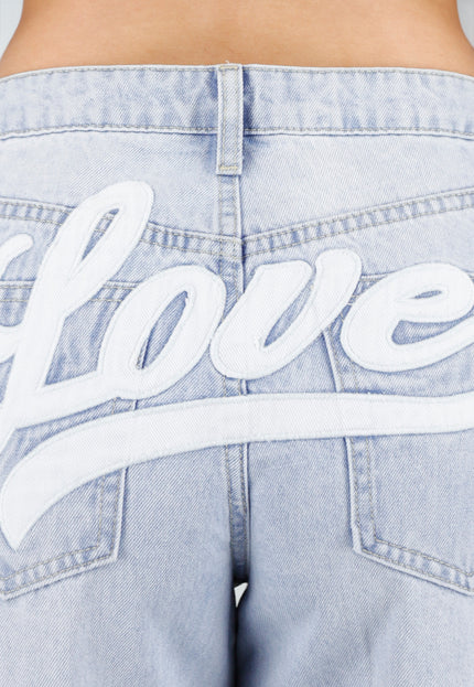 NEW180326 Lichtblauwe Love Wide Leg Jeans met Backprint