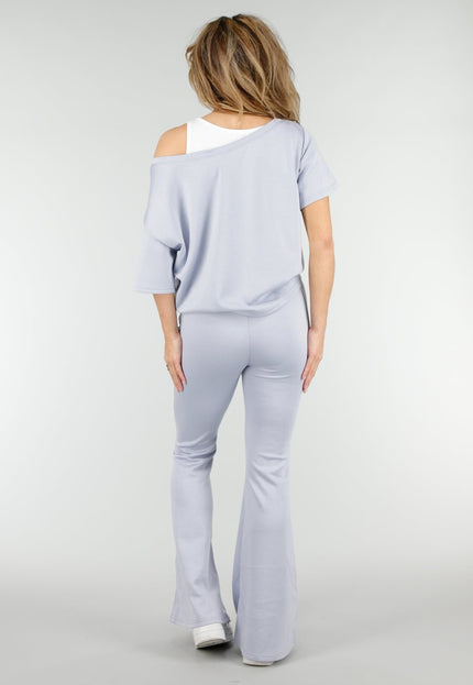 NEW180326 Lichtblauwe One Shoulder Top met Ingewerkte Top