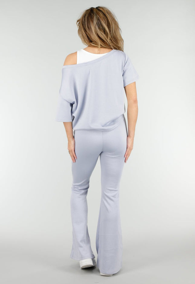 NEW180326 Lichtblauwe One Shoulder Top met Ingewerkte Top