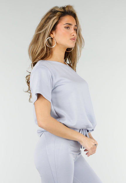 NEW180326 Lichtblauwe One Shoulder Top met Ingewerkte Top
