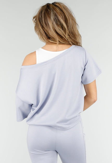 NEW180326 Lichtblauwe One Shoulder Top met Ingewerkte Top