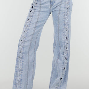 NEW180326 Lichtblauwe Wide Leg Jeans met Veterdetails