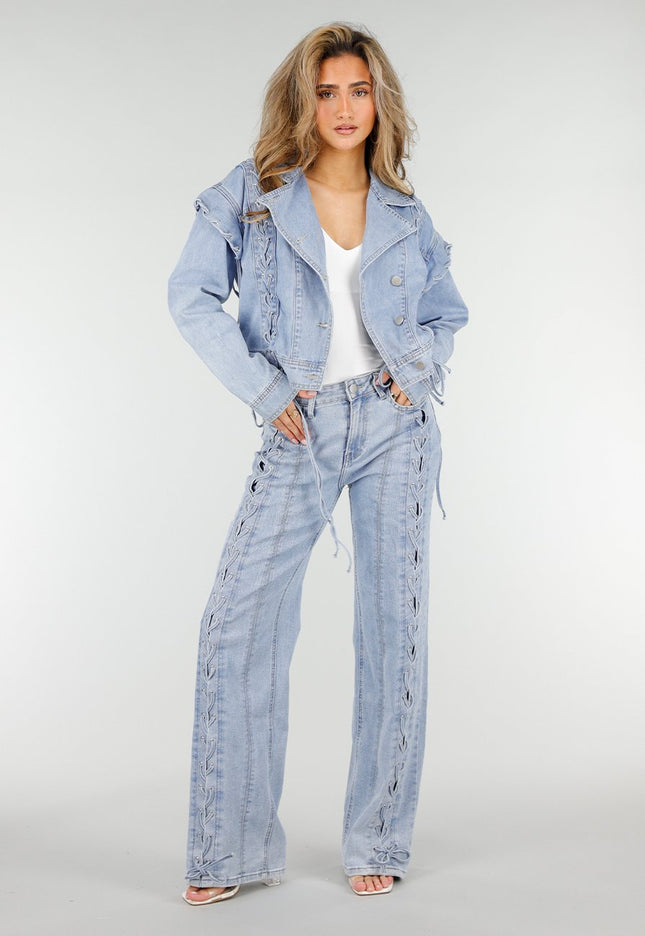 NEW180326 Lichtblauwe Wide Leg Jeans met Veterdetails