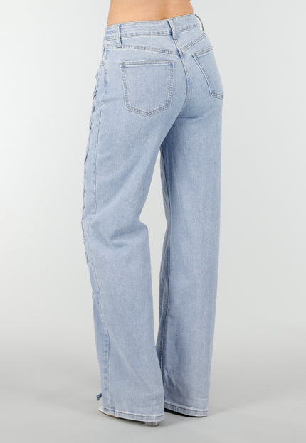 NEW180326 Lichtblauwe Wide Leg Jeans met Veterdetails