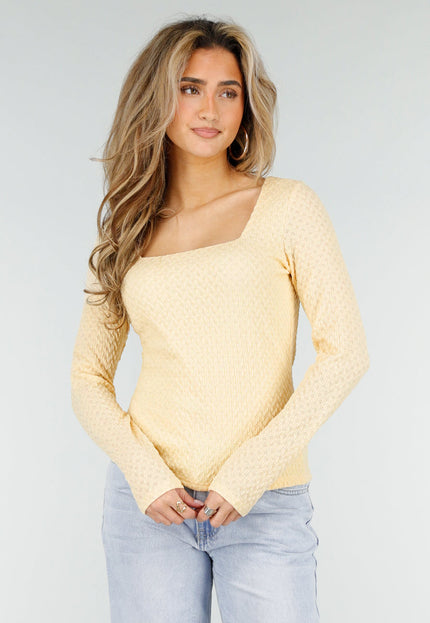 NEW180326 Lichtgele Top met Vierkante Hals