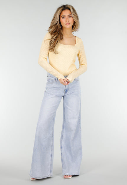 NEW180326 Lichtgele Top met Vierkante Hals