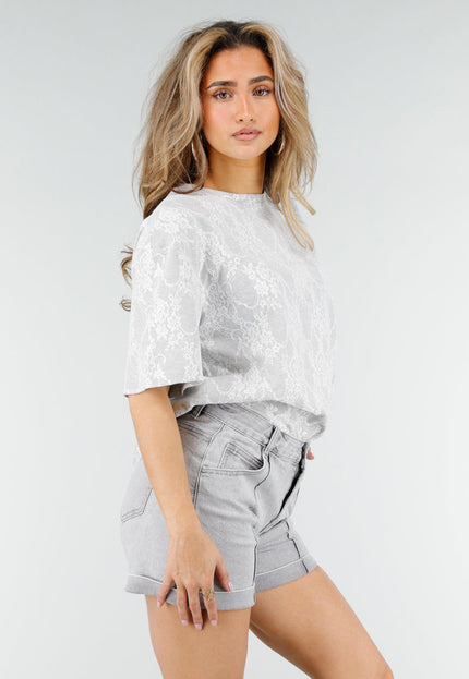 NEW180326 Lichtgrijs Kant T-shirt