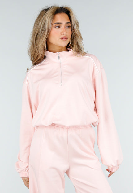 NEW180326 Lichtroze Halve Zip Trui