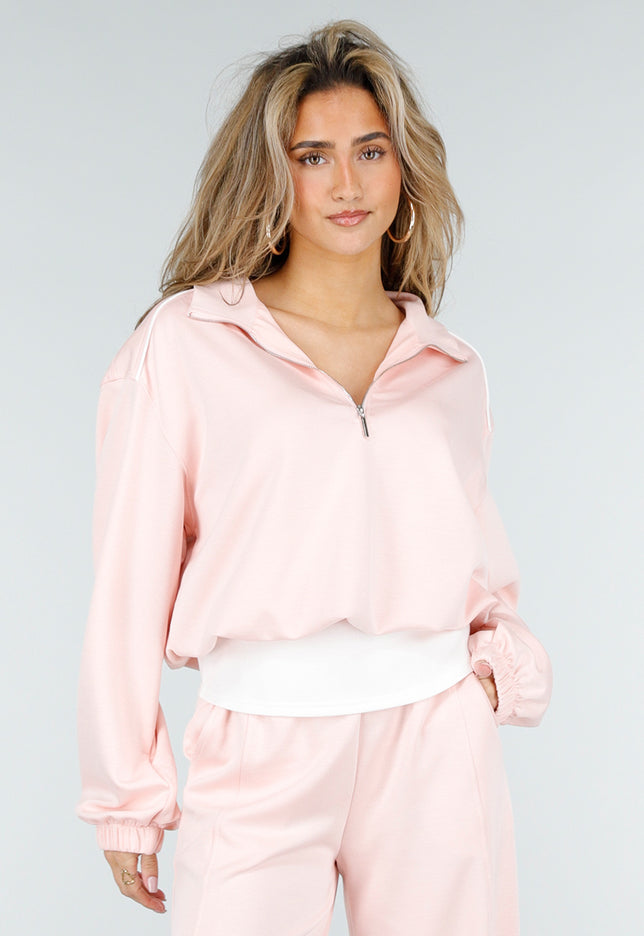 NEW180326 Lichtroze Halve Zip Trui