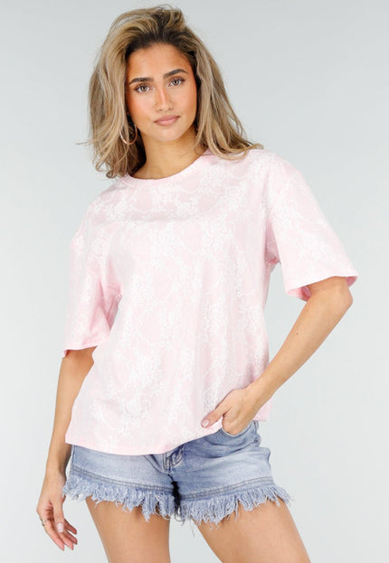 NEW180326 Lichtroze Kant T-Shirt