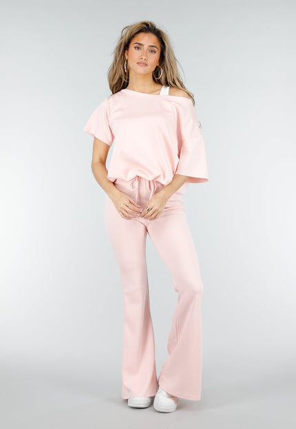 NEW180326 Lichtroze One Shoulder Top met Ingewerkte Top