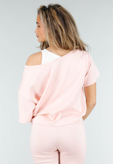 NEW180326 Lichtroze One Shoulder Top met Ingewerkte Top
