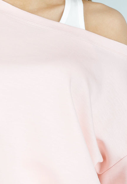 NEW180326 Lichtroze One Shoulder Top met Ingewerkte Top