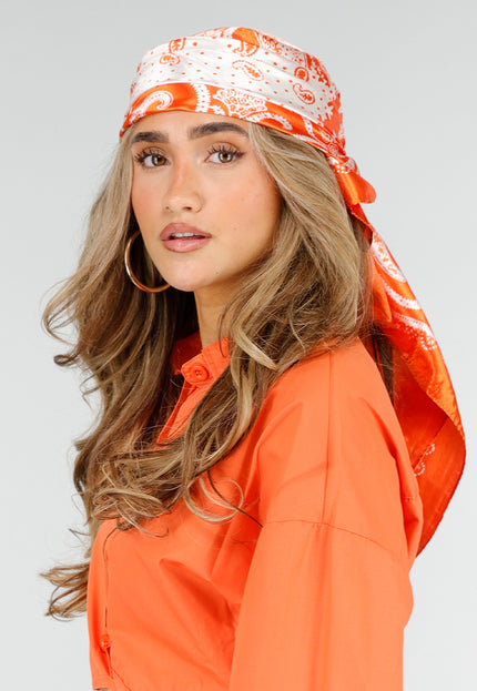 NEW180326 Oranje Bandana Sjaal met Paisley Print