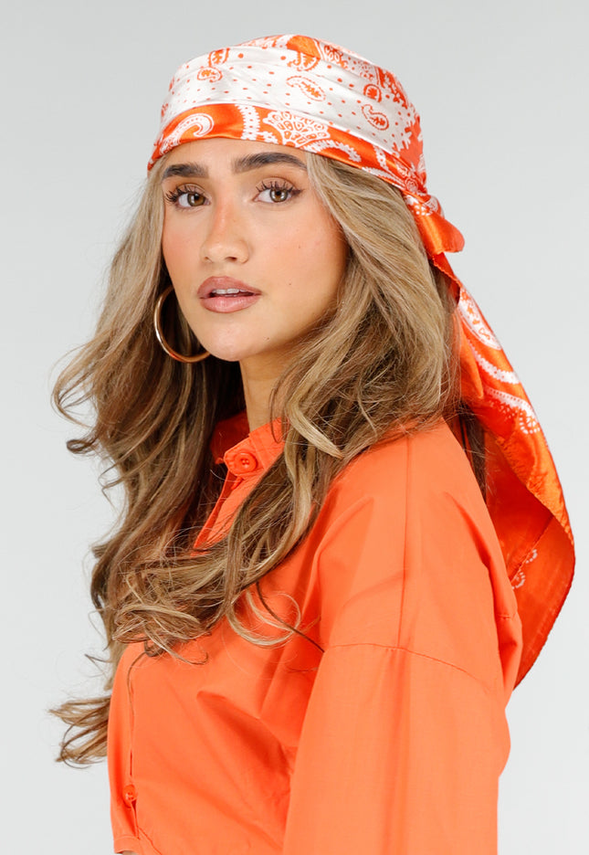 NEW180326 Oranje Bandana Sjaal met Paisley Print