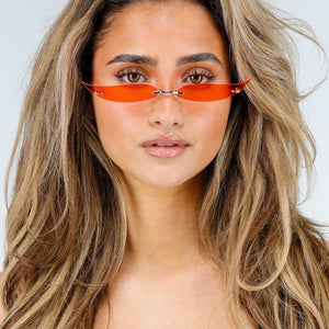 NEW180326 Oranje Randloze Cat Eye Zonnebril