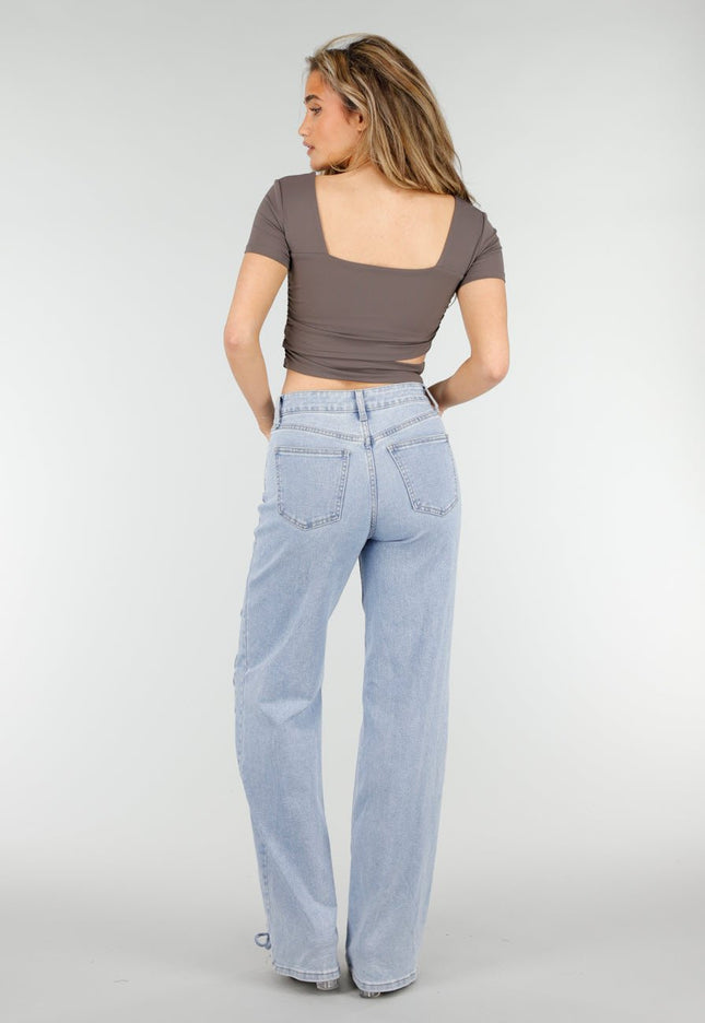 NEW180326 Taupe Crop Top met Wrap Detail