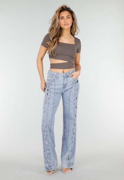 NEW180326 Taupe Crop Top met Wrap Detail