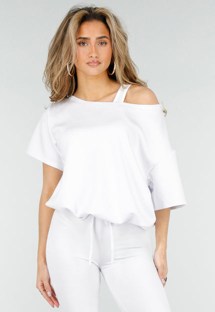 NEW180326 Witte One Shoulder Top met Ingewerkte Top