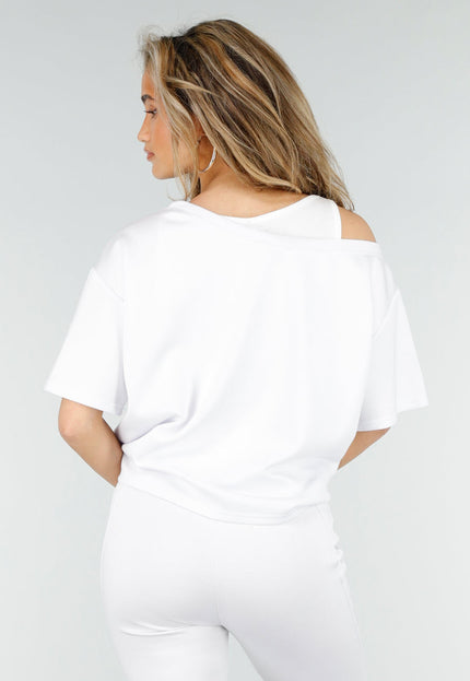 NEW180326 Witte One Shoulder Top met Ingewerkte Top