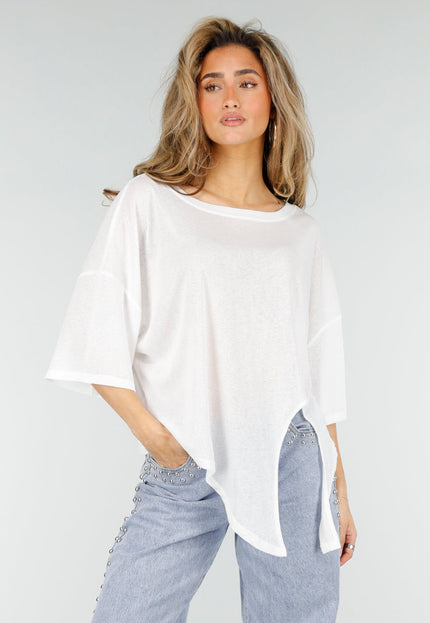 NEW180326 Witte Top met Knoopdetail en Korte Mouwen