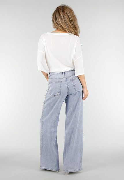 NEW180326 Witte Top met Knoopdetail en Korte Mouwen