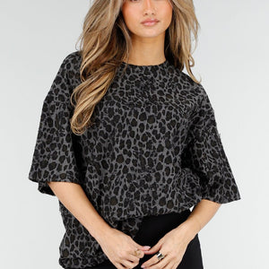 NEW180326 Zwart Luipaardprint T-Shirt