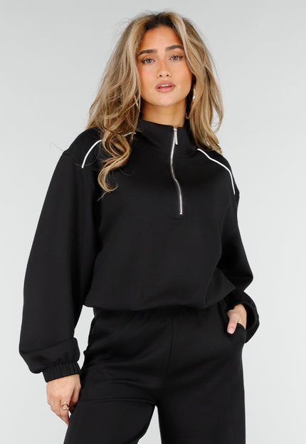 NEW180326 Zwarte Halve Zip Trui