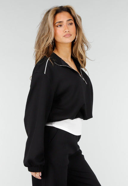 NEW180326 Zwarte Halve Zip Trui