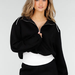 NEW180326 Zwarte Halve Zip Trui