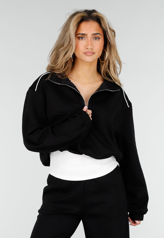 NEW180326 Zwarte Halve Zip Trui