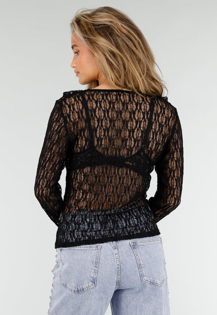 NEW180326 Zwarte Kanten Blouse Top
