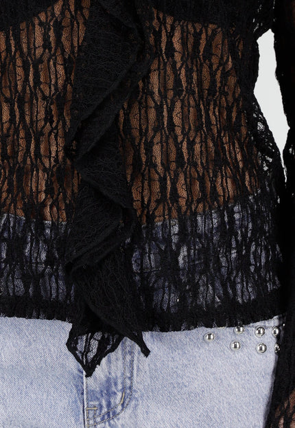 NEW180326 Zwarte Kanten Blouse Top