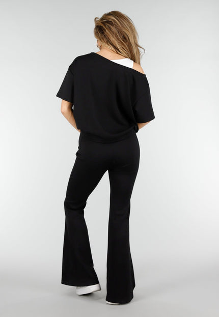 NEW180326 Zwarte One Shoulder Top met Ingewerkte Top