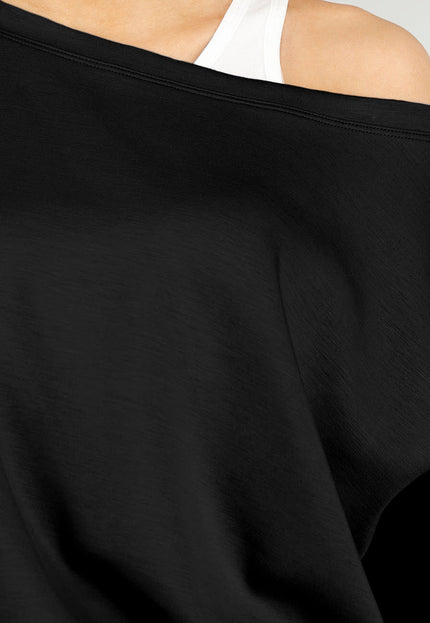 NEW180326 Zwarte One Shoulder Top met Ingewerkte Top