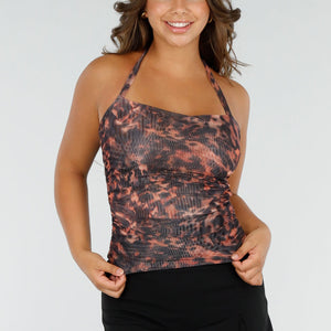 NEW180625 Bruine Mesh Leopard Haltertop