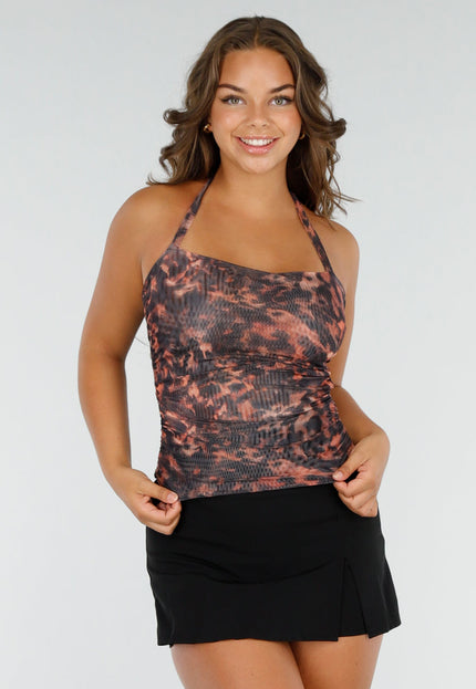 NEW180625 Bruine Mesh Leopard Haltertop